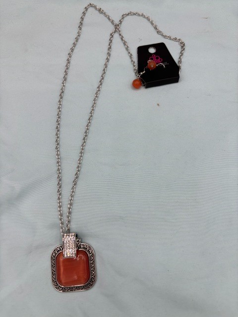 Paparazzi Effervescent Elegance Orange Necklace W/Matching Earrings