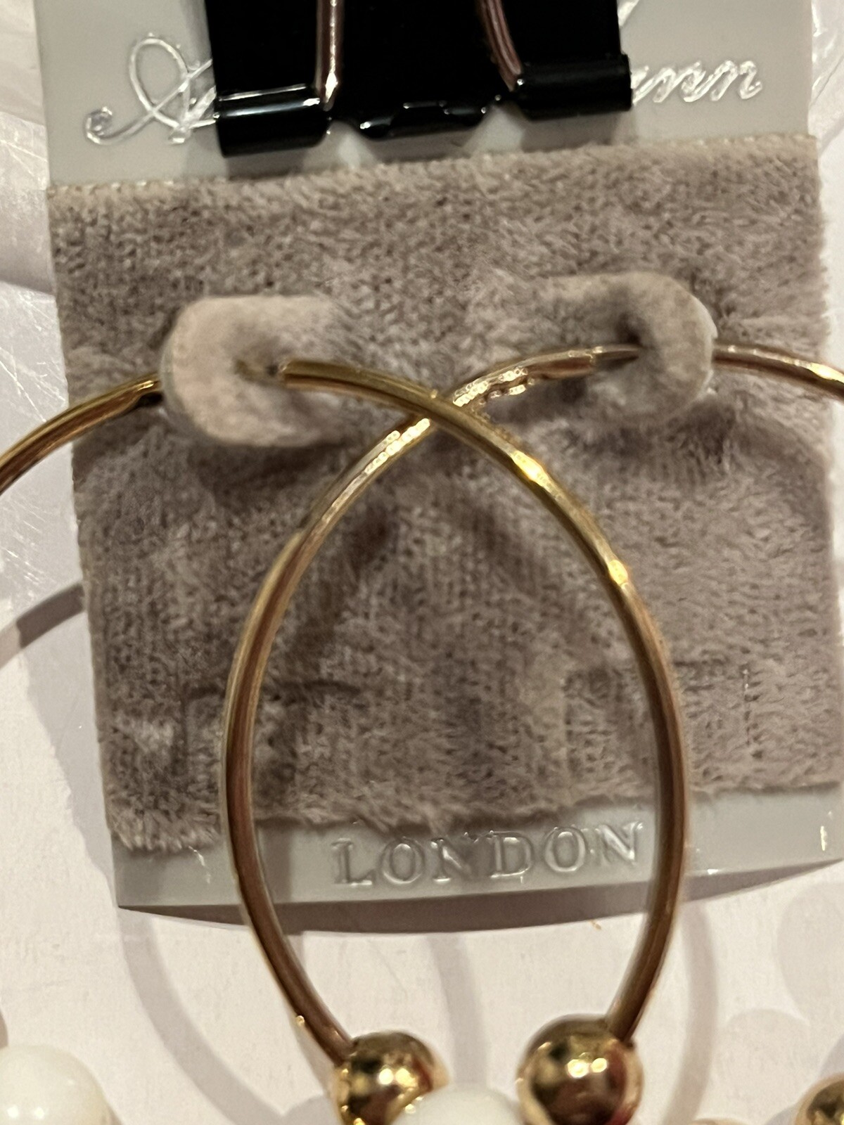 Wire Hoop Earrings Beaded Thin Gold Tone 1 5/8 in diameter Changeable Beads New