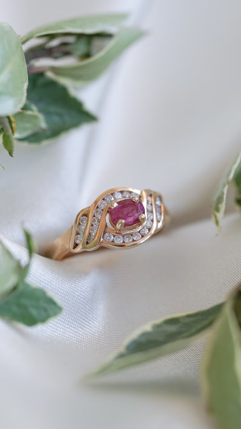 3.25 Ct Oval Cut Simulated Ruby 14k Yellow Gold Plated Elegant Engagement Ring