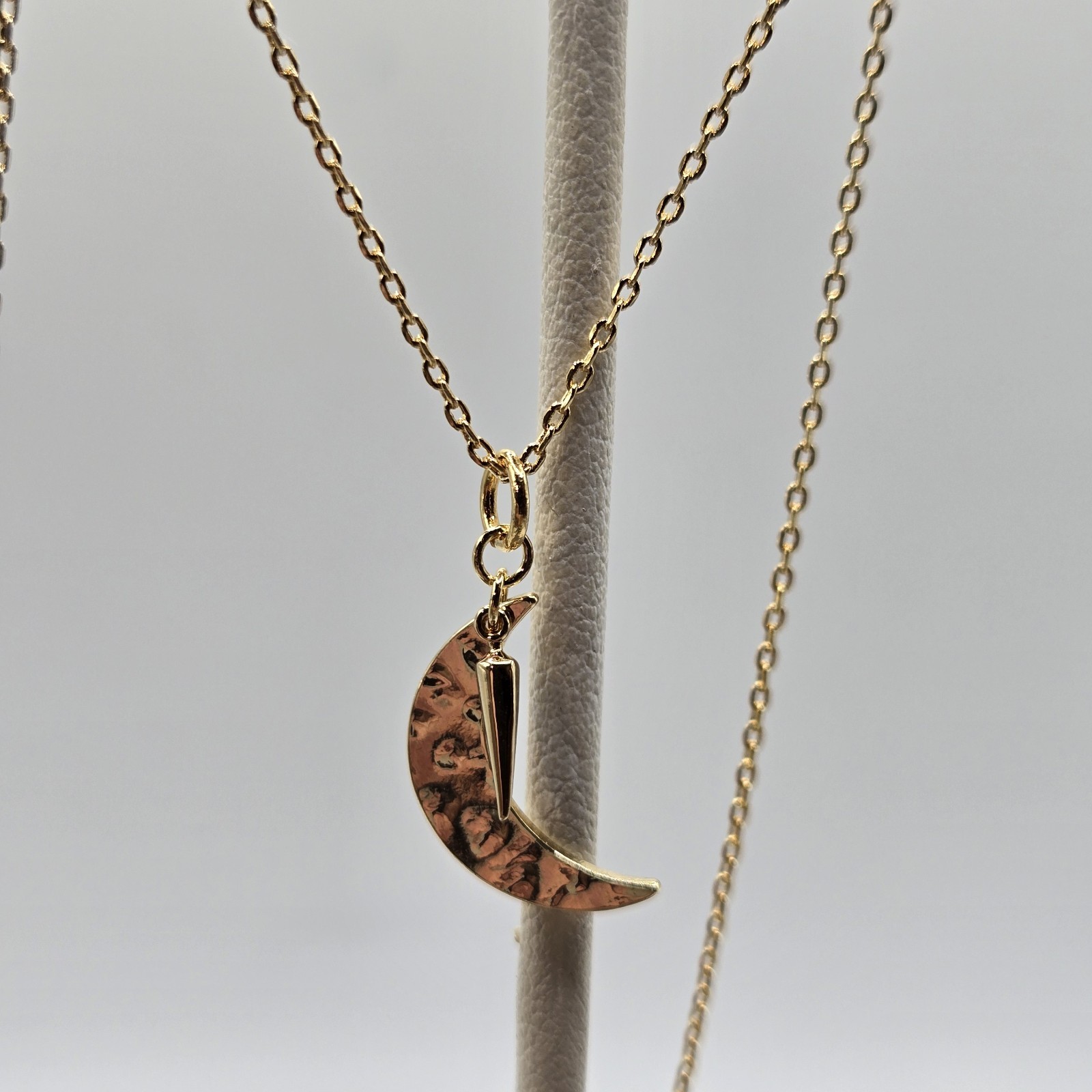 Gold Dainty Crescent Moon Spike Charm Necklace Boutique Brand Gold Plated Brass