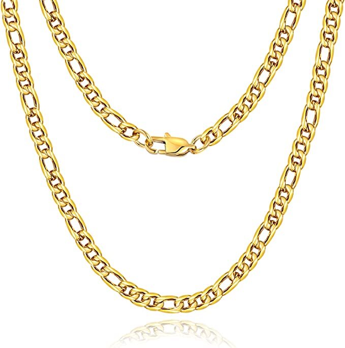 🔥18K Gold Plated Figaro Chain, Gold Color Chain | 316L SS, 20in, 5.5mm🔥