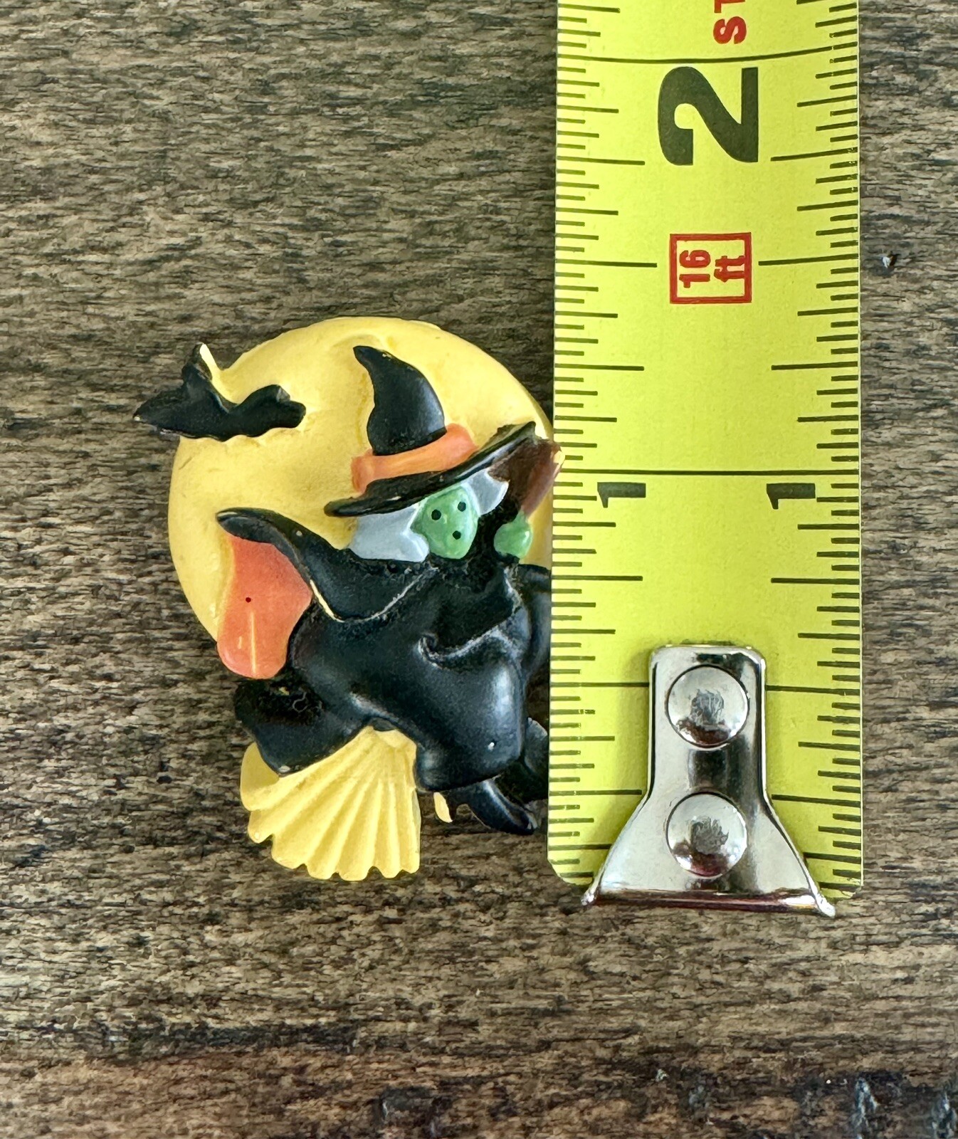 Vintage Lot Of 2 Halloween Pumpkin Ghost Witch Broom Pins Brooches Russ 1.5”