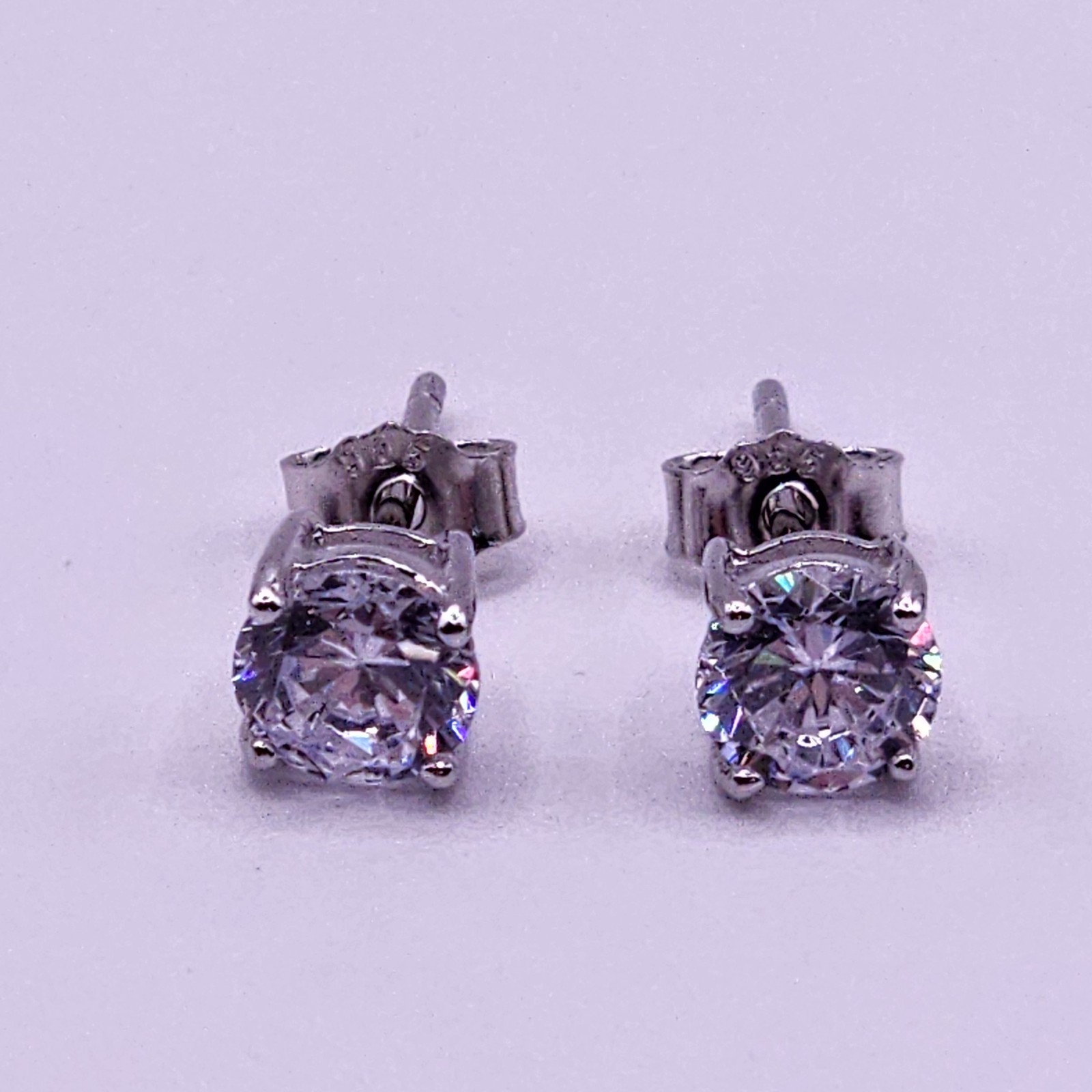 925 Sterling Silver Round CZ stud Earrings Rhodium Finish Friction Post 5mm
