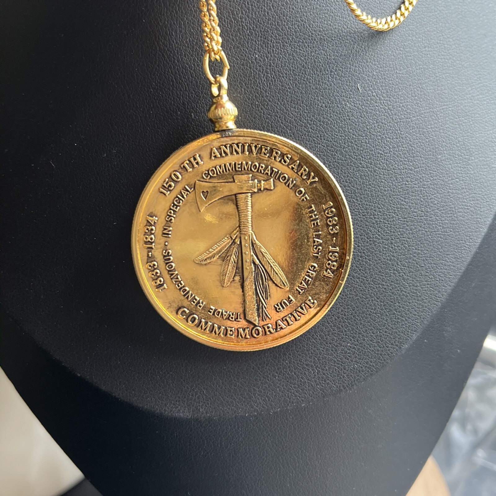 Great Rendezvous Of 1833-1834 Gold Tone Pendant Necklace Commemorative Tomahawk