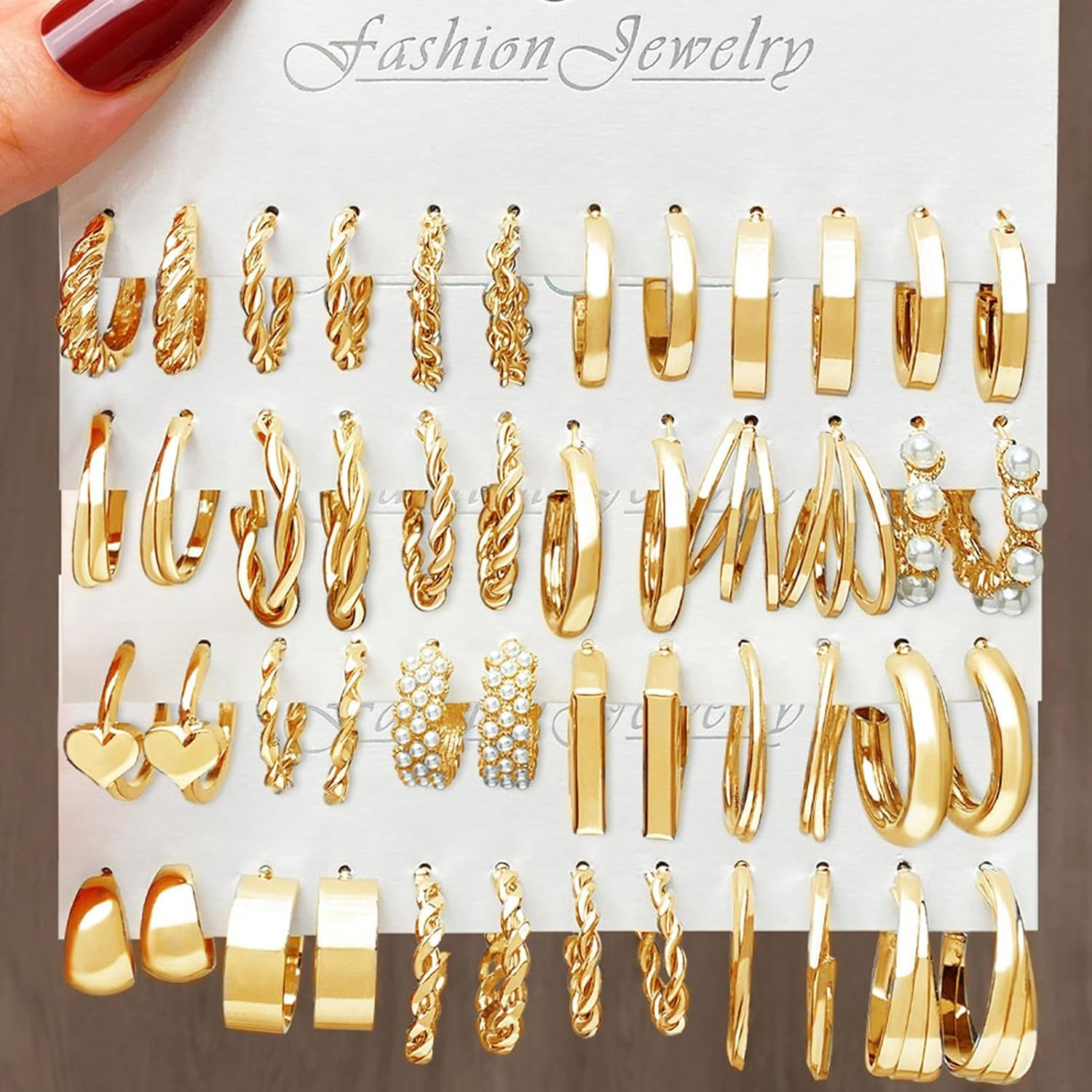 16-24 Pairs Gold Silver Black Earring Set for Women, Chunky Earring Multipack Pu