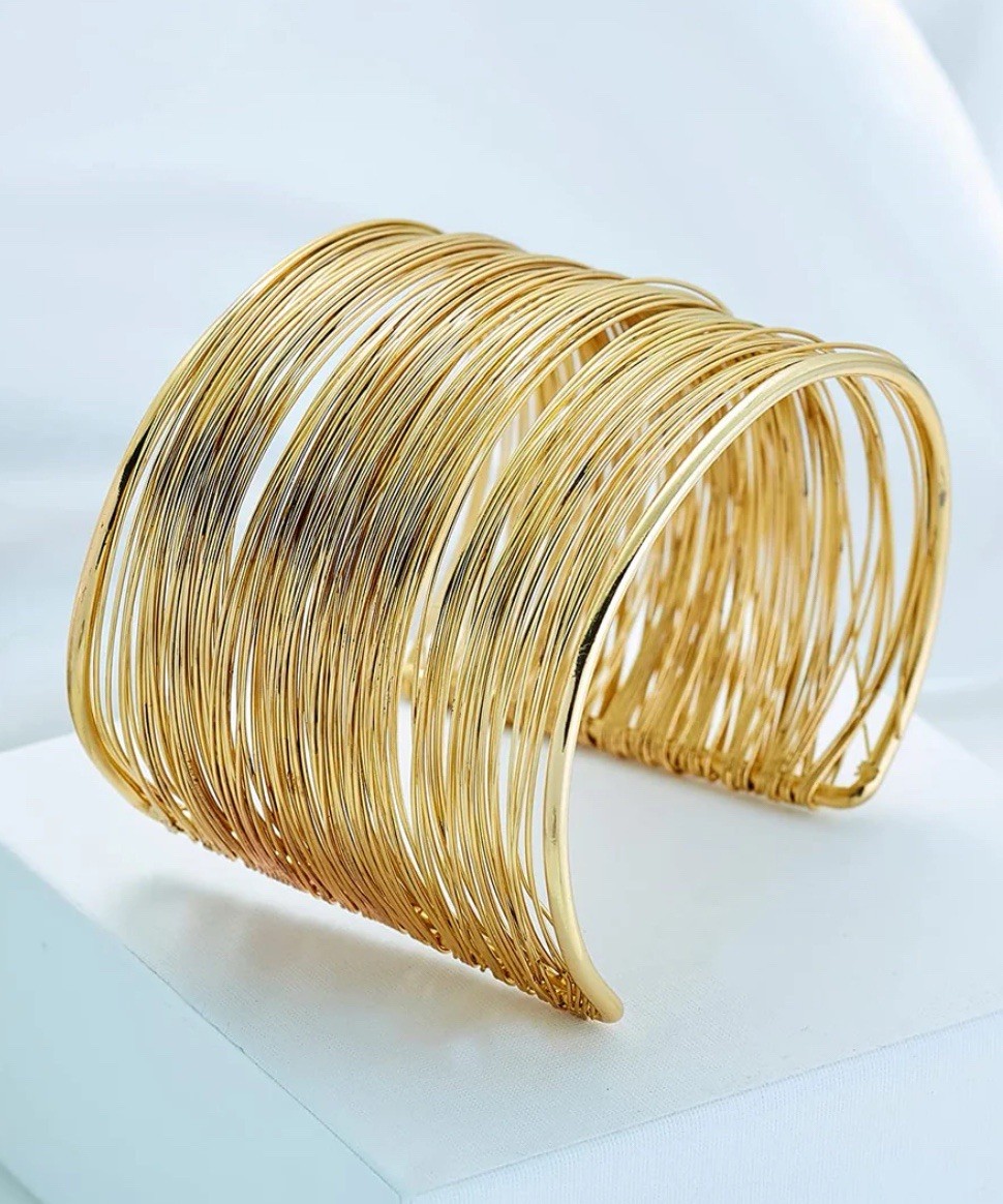 Gold Adjustable Wire Cuff Bracelet Metal Fashion Jewelry Less Than 8 in