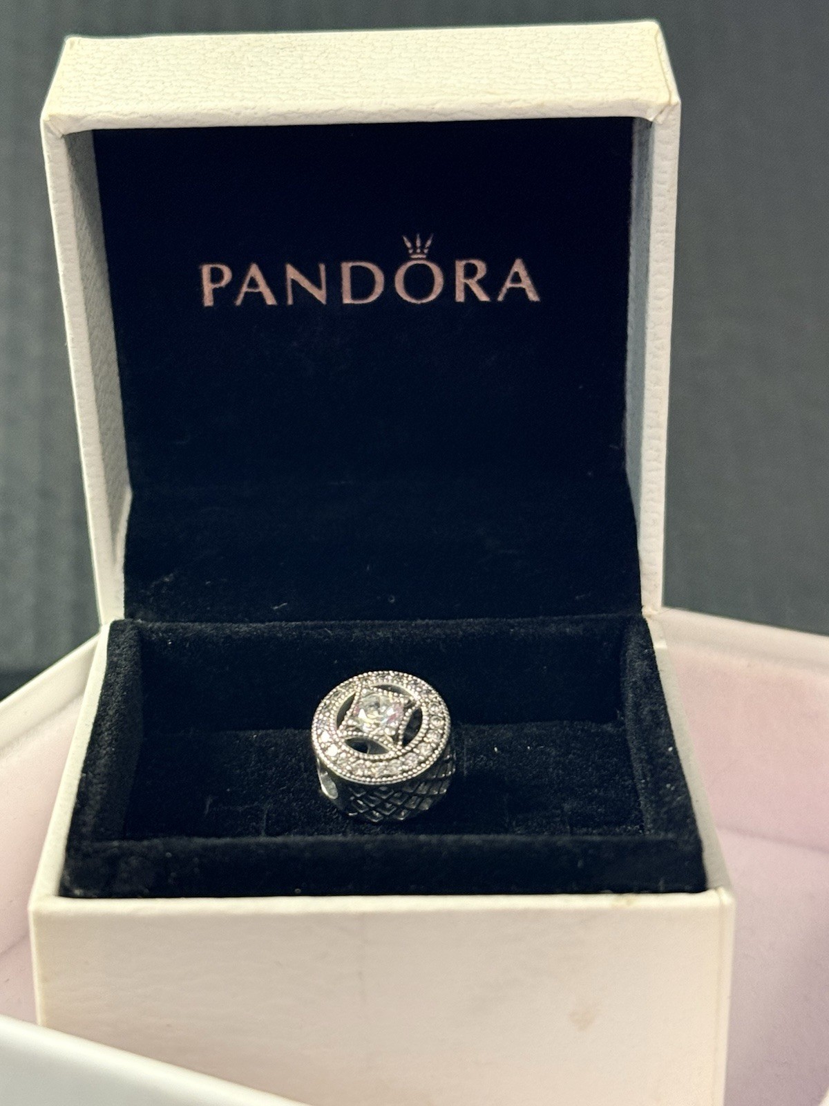 Authentic PANDORA Sterling Silver Vintage Allure Charm #791970CZ. **Retired**