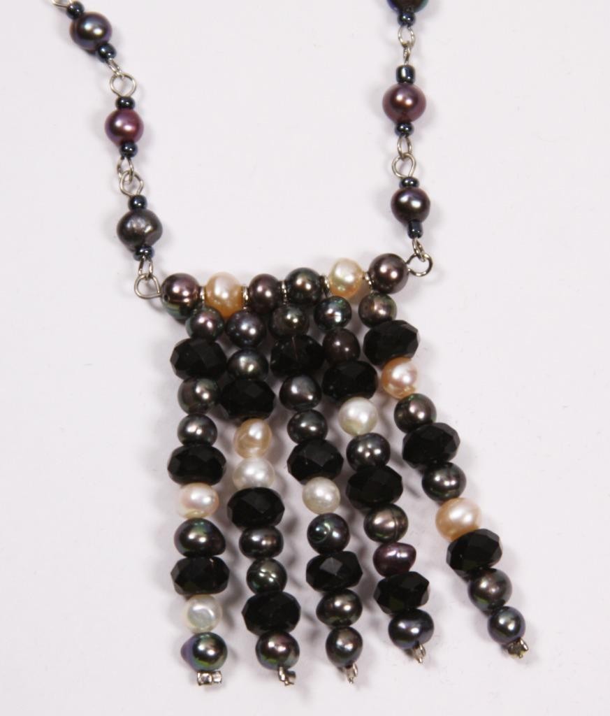 Black White & Gray Beads Necklace & Earring Set Fashion Costume Jewelry jxyt New