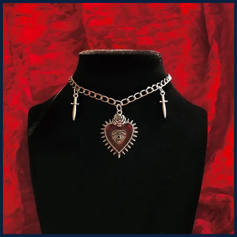 Gothic Hip Hop Y2k Jewelry Peach Heart Flower Cross Pendant Necklaces Vintage
