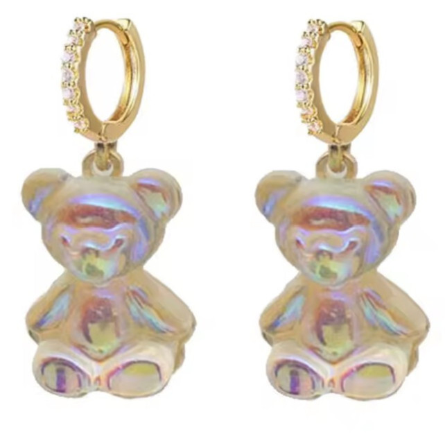 Adorable TEDDY BEAR Rhinestone Gold Clear Dangle Betsey Johnson Earrings