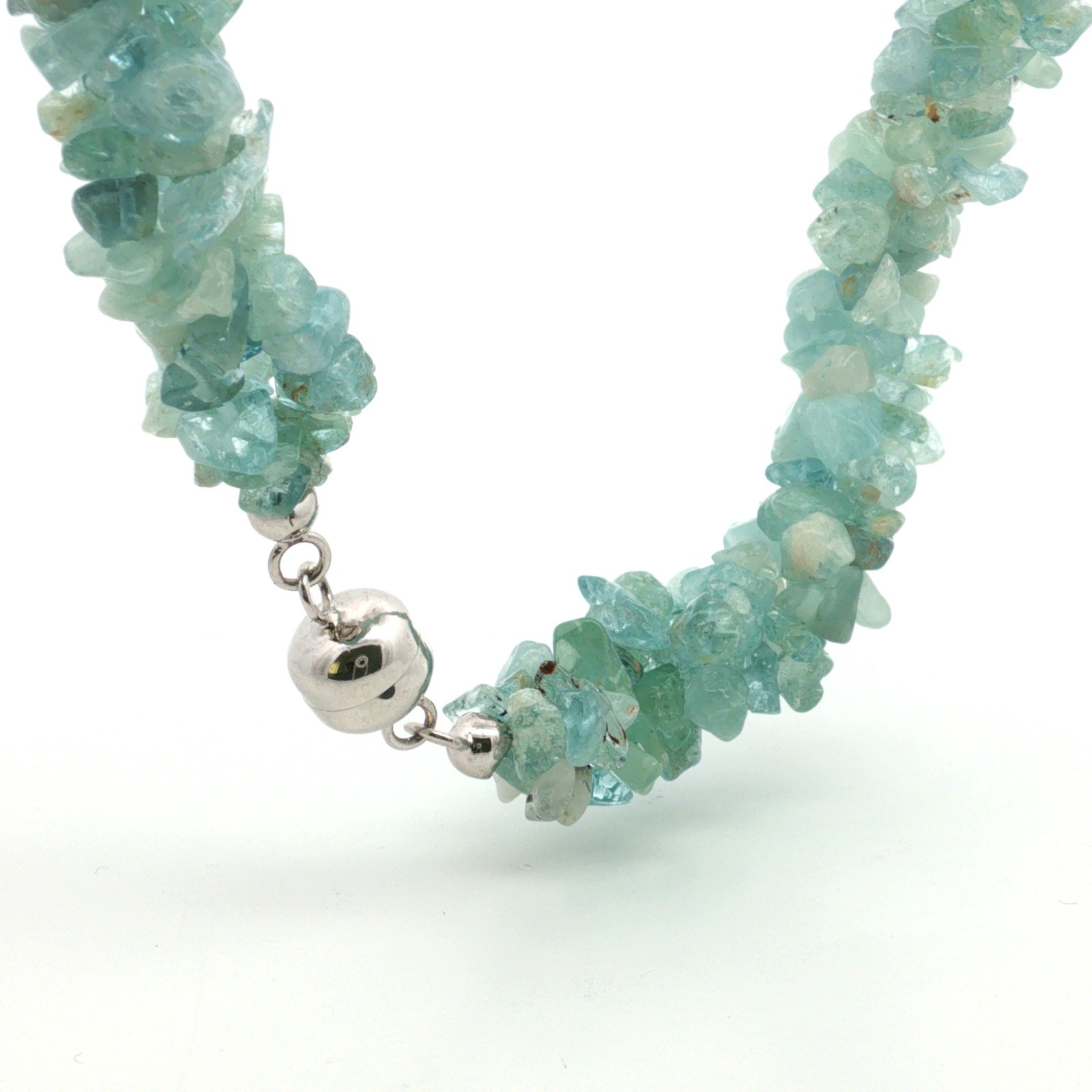 Natural Milky Aquamarine Uncut Chip Necklace 45cm 925 Sterling Silver Rhodium