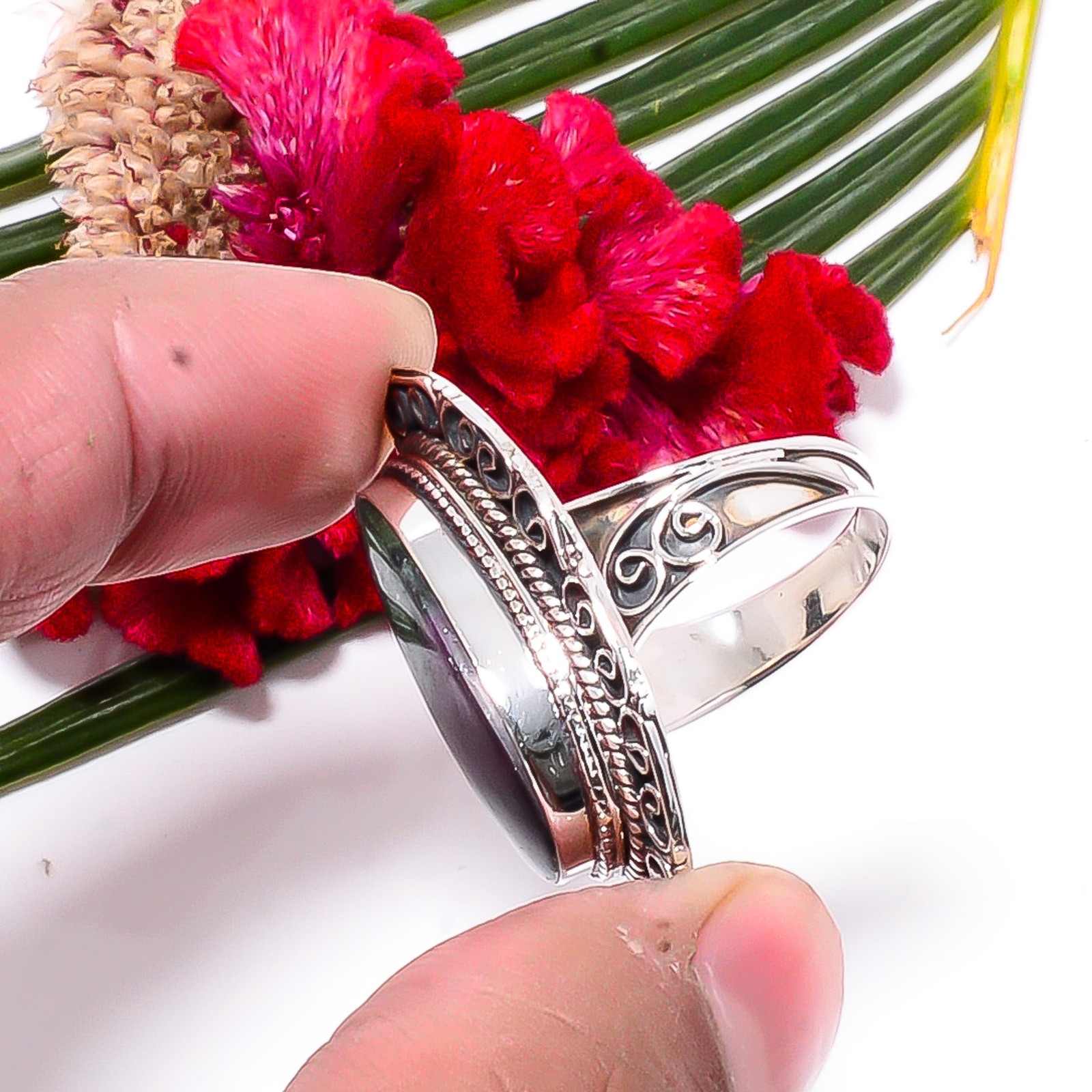 Ruby With Zoisite Fine Art Oxidised 925 Sterling Silver Ring s.9 Sk17, Christmas