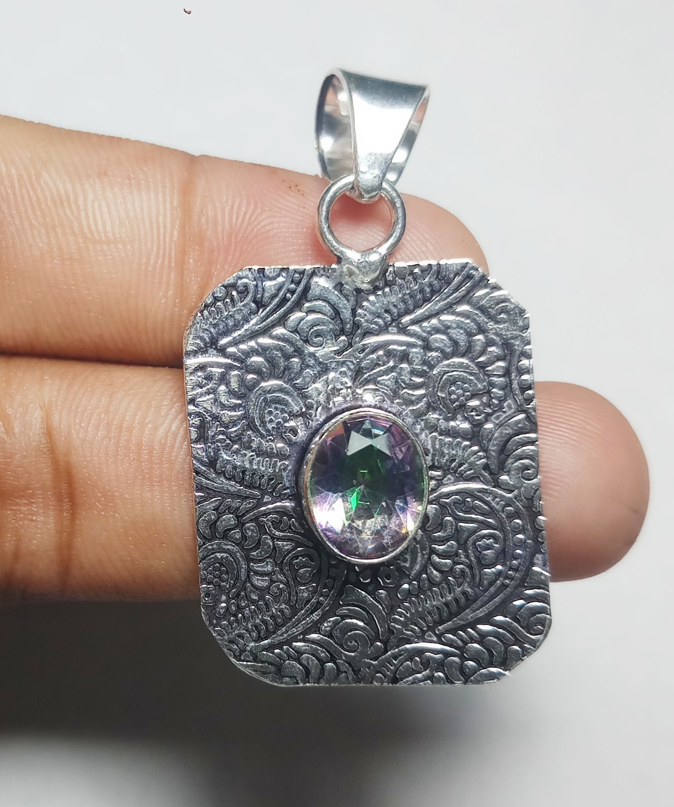 Mystic Topaz Oval Shape Gemstone Handamde Pendent Jewelry Pendant Size 1.5 Inch