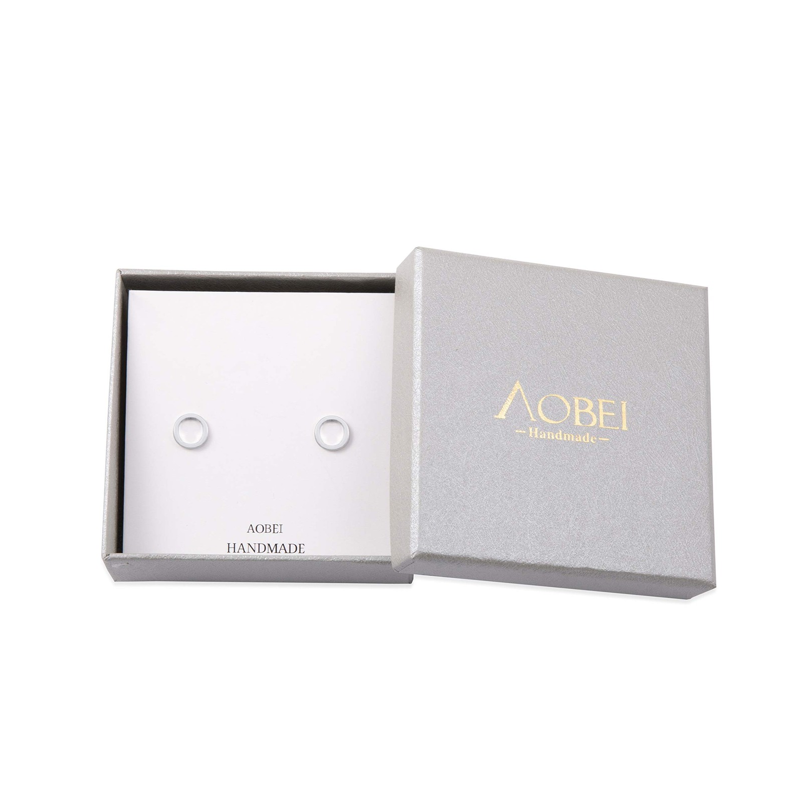 Aobei Pearl Platinum Plated Circle Stud Earrings 10 millimeters, silver