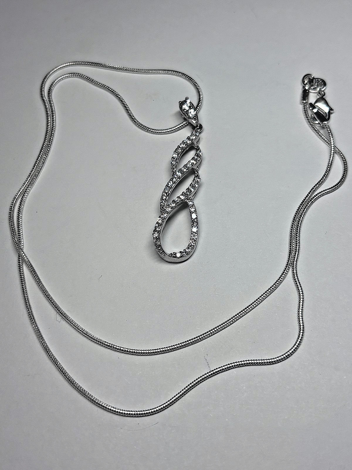 Sterling Silver CZ Infinity Pendant Snake Chain Necklace 7.4g 20in