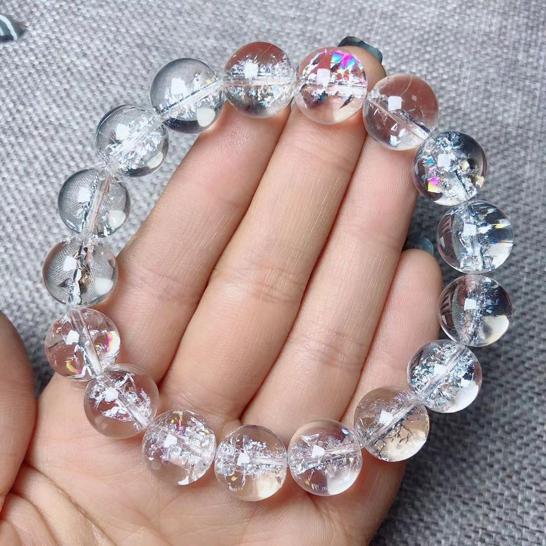 Rainbow ! Natural Clear White Quartz Himalaya Crystal Beads Reiki Bracelet 14mm