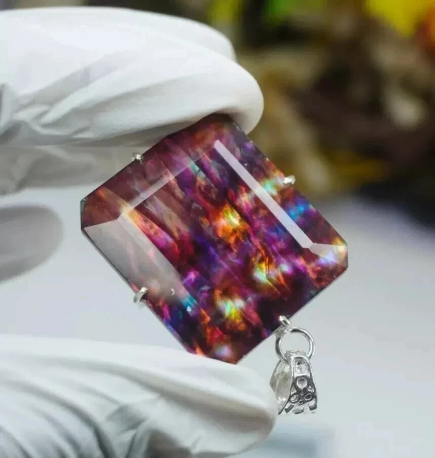 84.75 Ct Natural Ammolite 925 Solid Silver Rainbow PENDANT Certified Gemstone