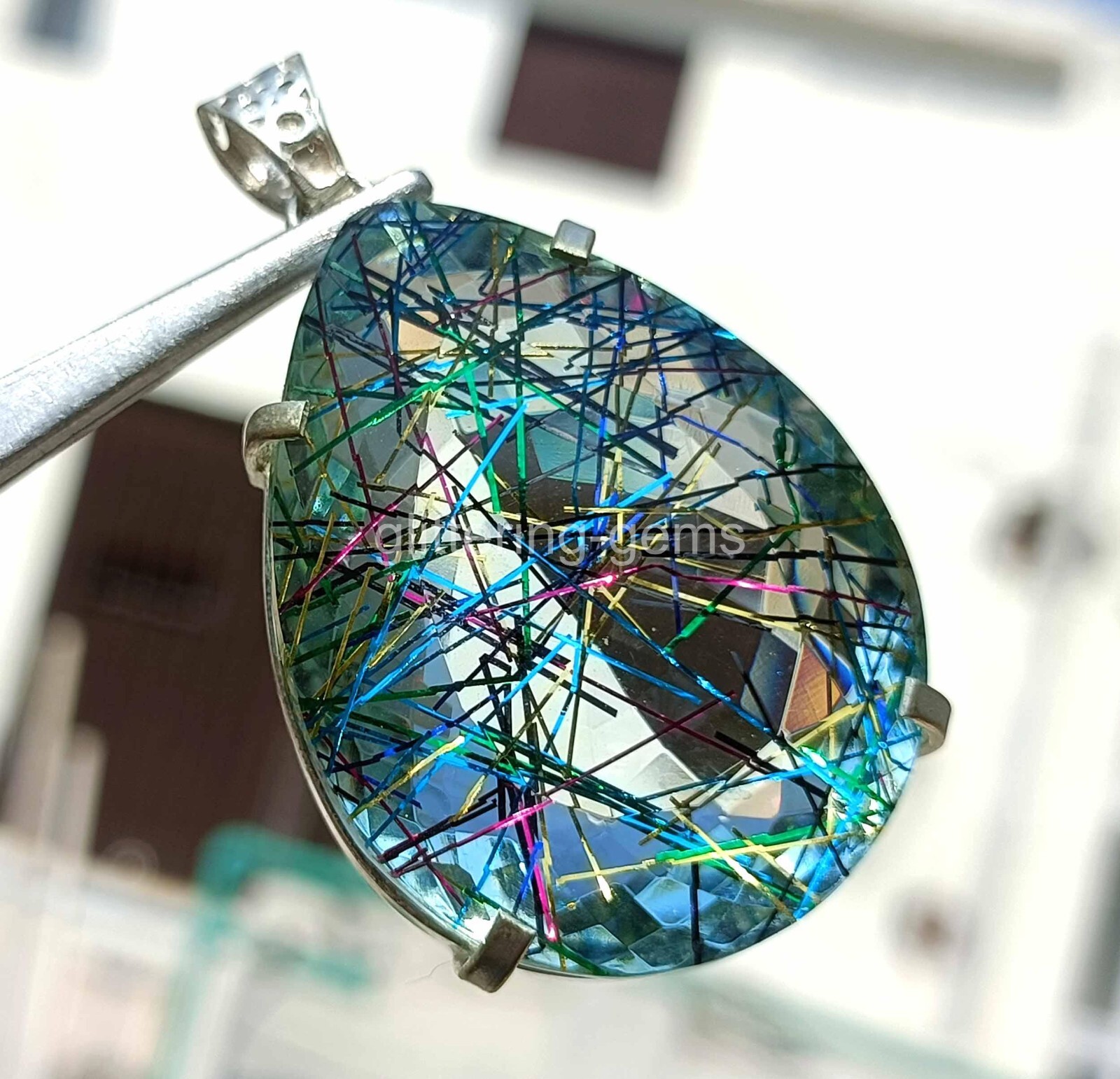 New in Box 165 Ct Rutilated Quartz Pendant 925 Solid Silver IGL Certified 5DNQ