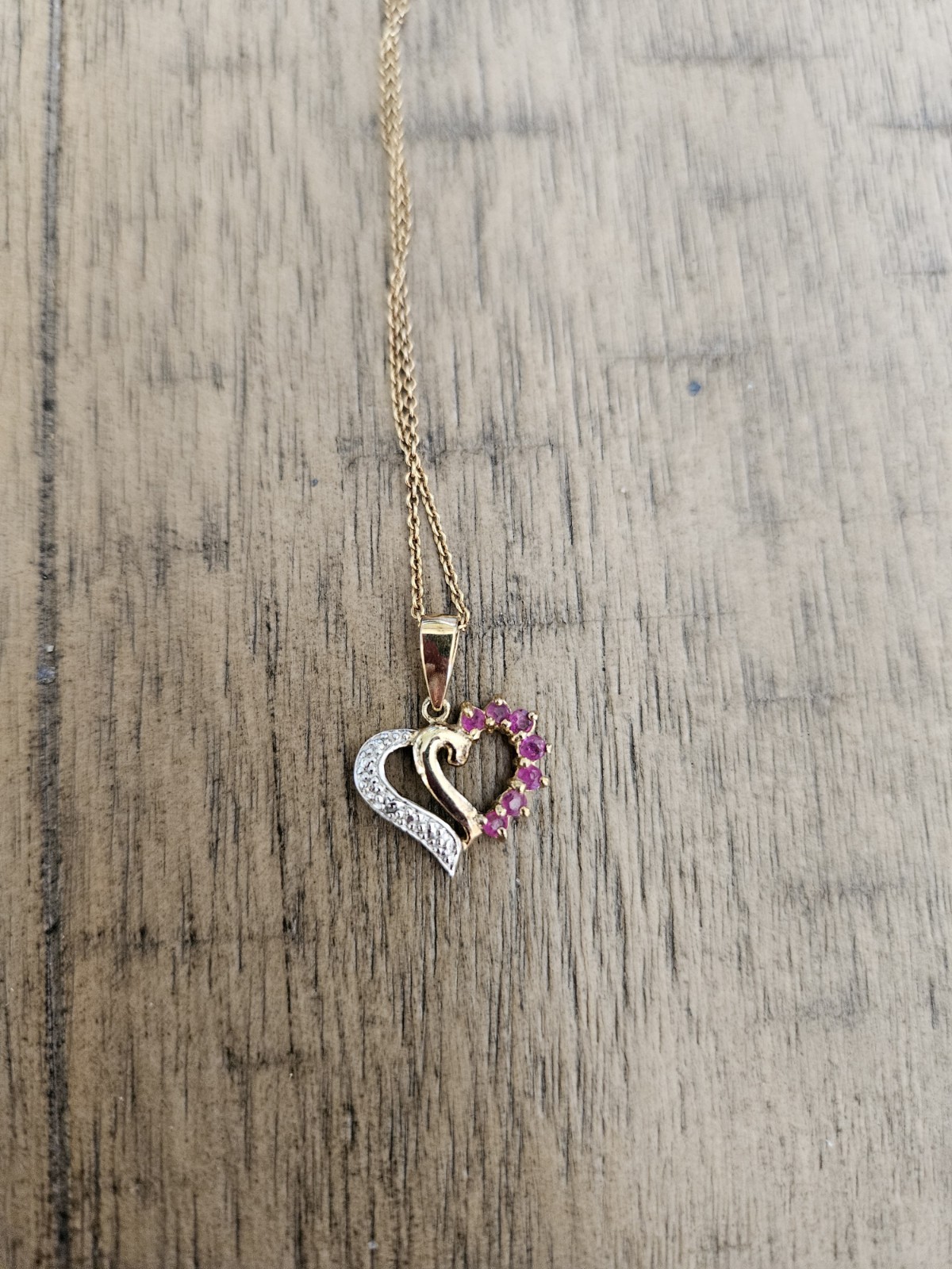 10K Yellow Gold Heart Pendant Necklace 0.23 CTW Diamond Accents Signed