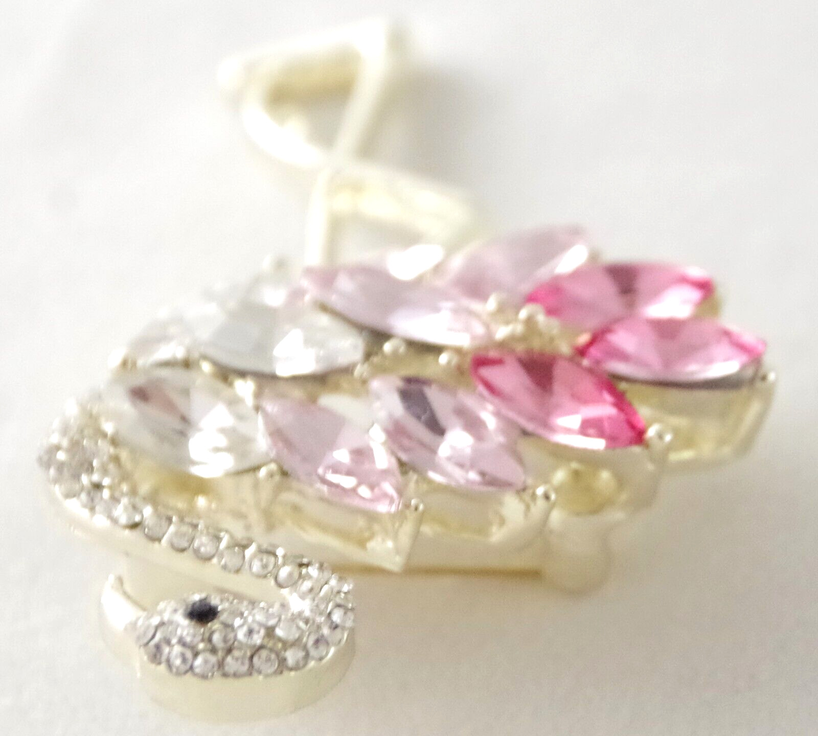 2 1/8″ NEW MARQUISE CRYSTAL RHINESTONE & GOLD TONE PINK FLAMINGO BIRD BROOCH PIN