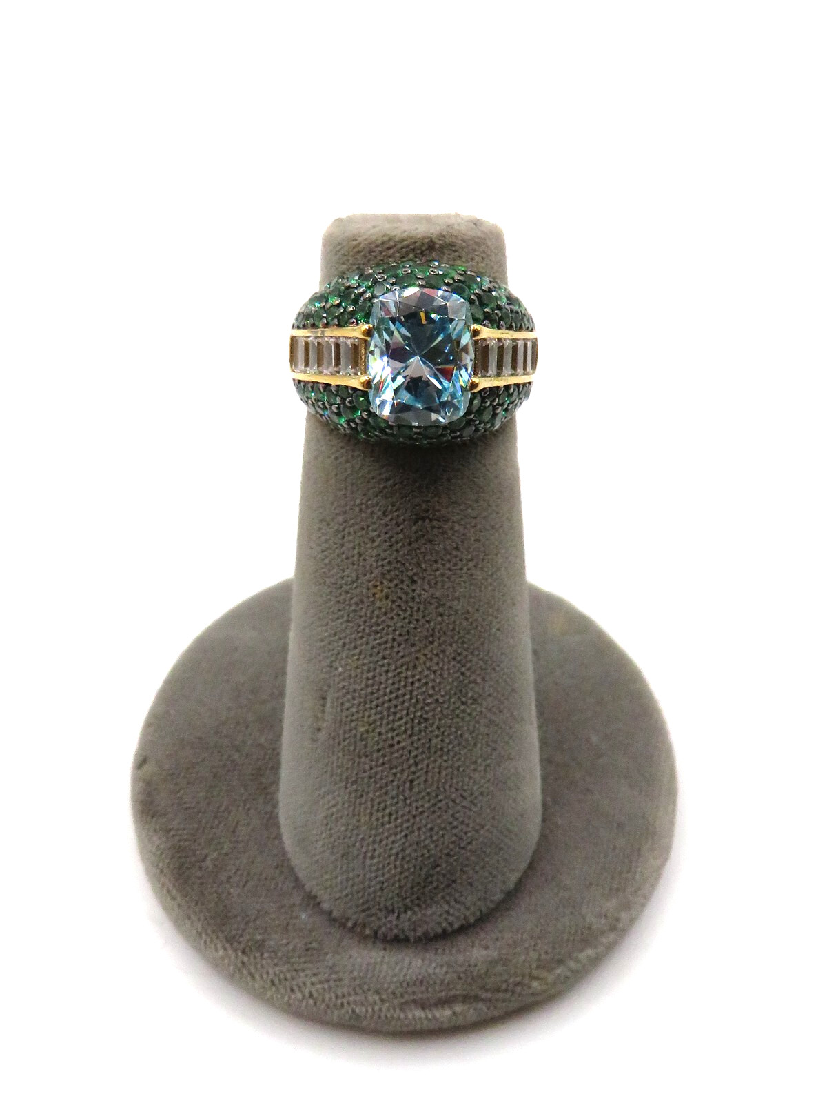 VINTAGE 925 STERLING SILVER RING w BLUE CUBIC ZIRCONIA STONE 9.9×8.1mm- SIZE 5**