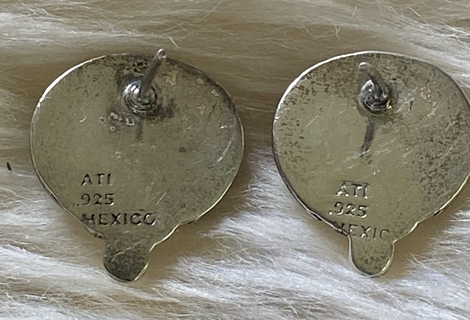 925 Sterling Silver Oval White Cats Eye Pendant & Earrings Mexico Artist ATI