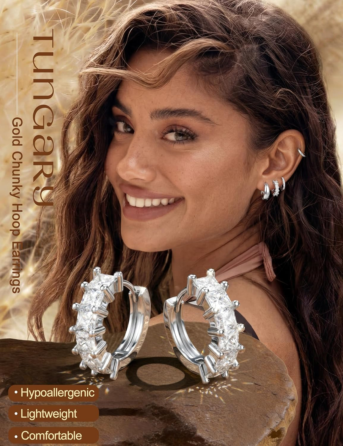 14K Gold Plated Chunky Hoop Earrings for Women Hypoallergenic – 4 Pairs Non Tarn