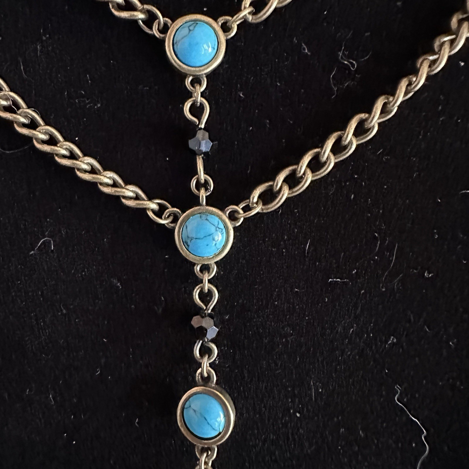 Cosmo New w Tags Black Italian Horn Pendant with Blue stones 18″