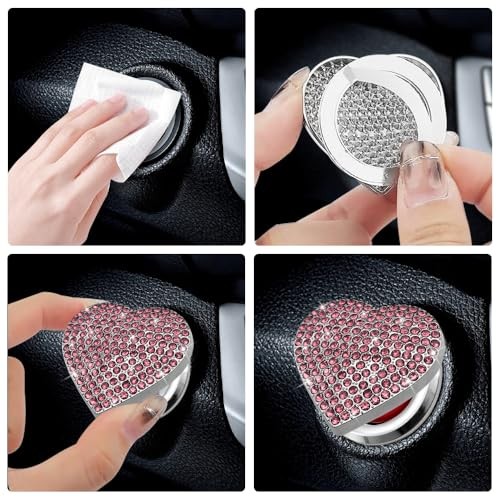 Bling Push Start Button Cover with Rhinestone, Heart Push to Start Button Pink