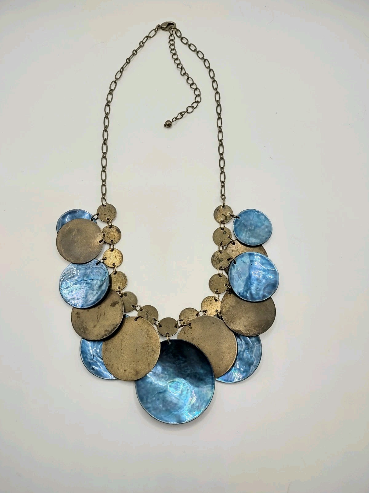 Necklace Shell Jingles Round Antique Tone Chain Lobster Claw Clasp Adjustable