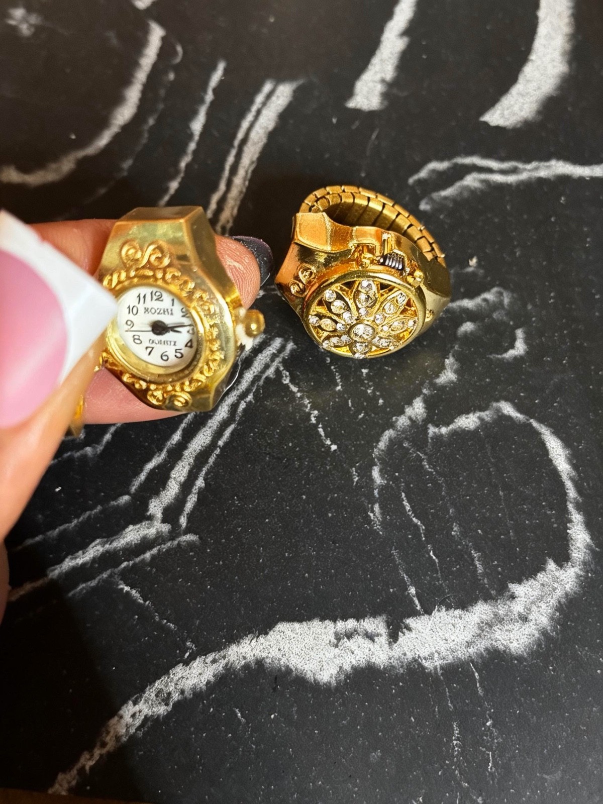rhinestone elastic round watch ring