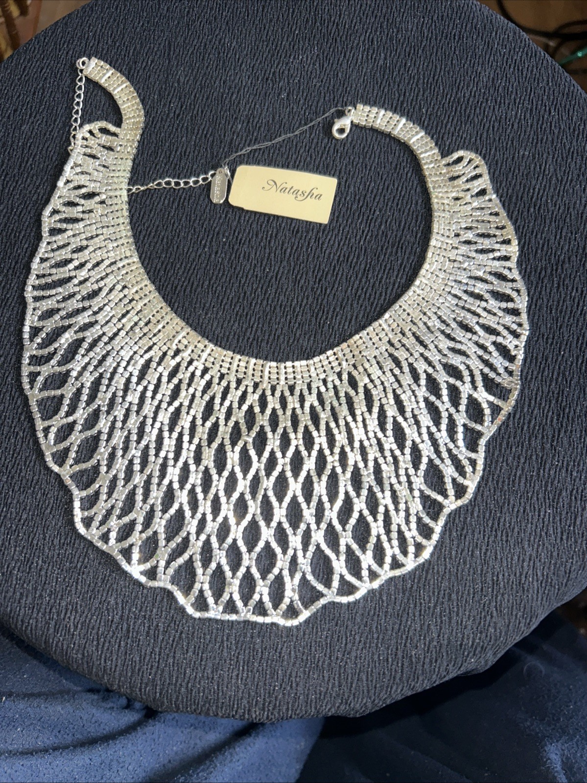 Natasha designer Necklace Silver Bib Crystal Ice rhinestones Statement New Tags