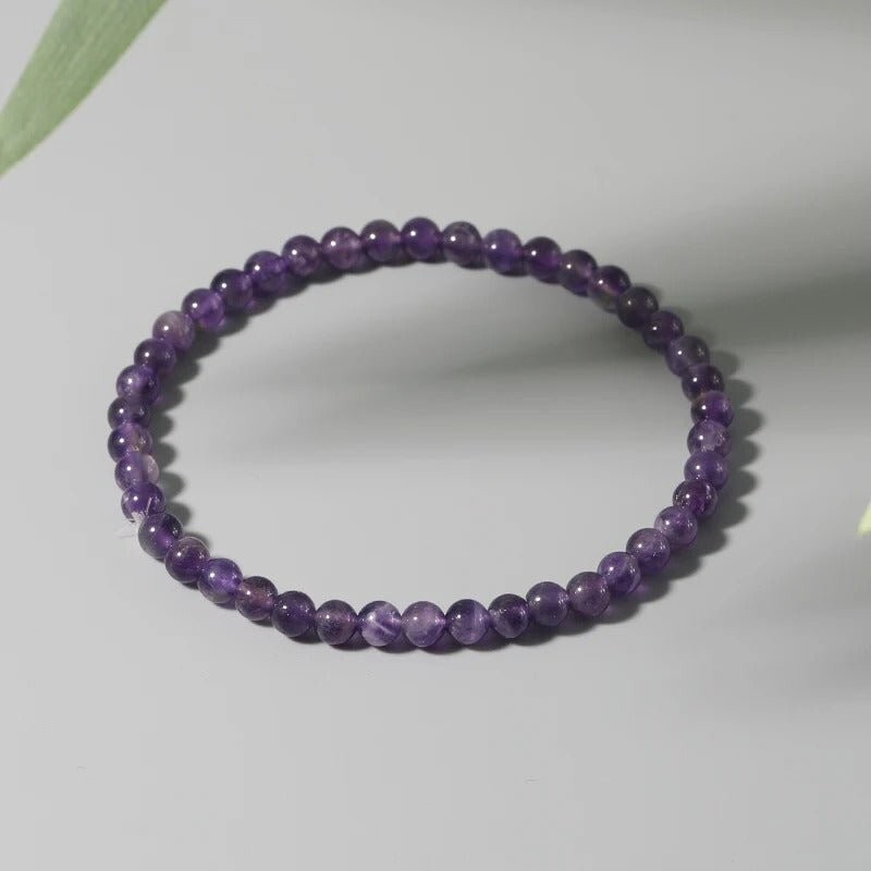 Natural Chevron Amethyst Beaded Bracelet 4mm Healing Gemstone Crystal Bracelet