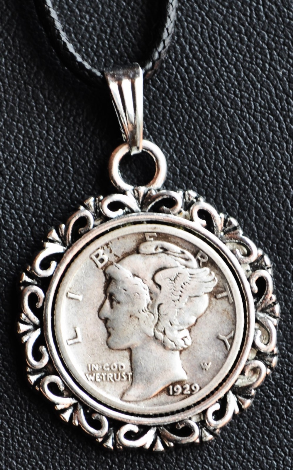 Authentic 1929 Silver Mercury Head Dime Coin Pendant Necklace