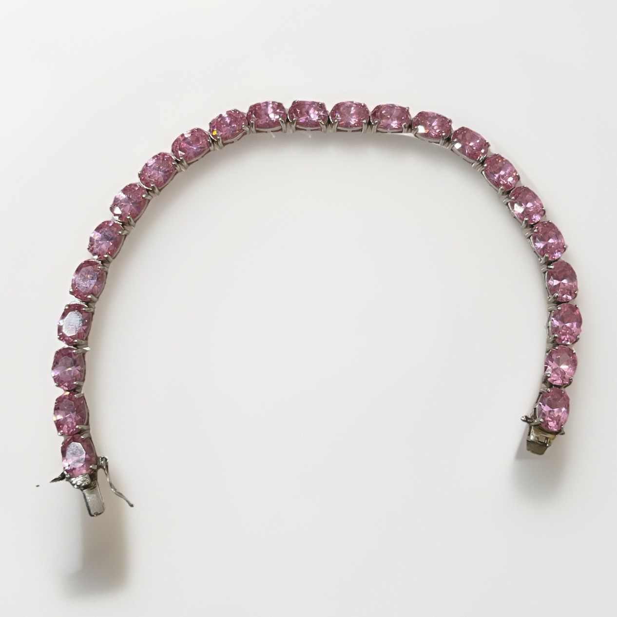 Sterling Silver Tennis Bracelet Pink Cubic Zirconia Large Statement JTV 23+tcw