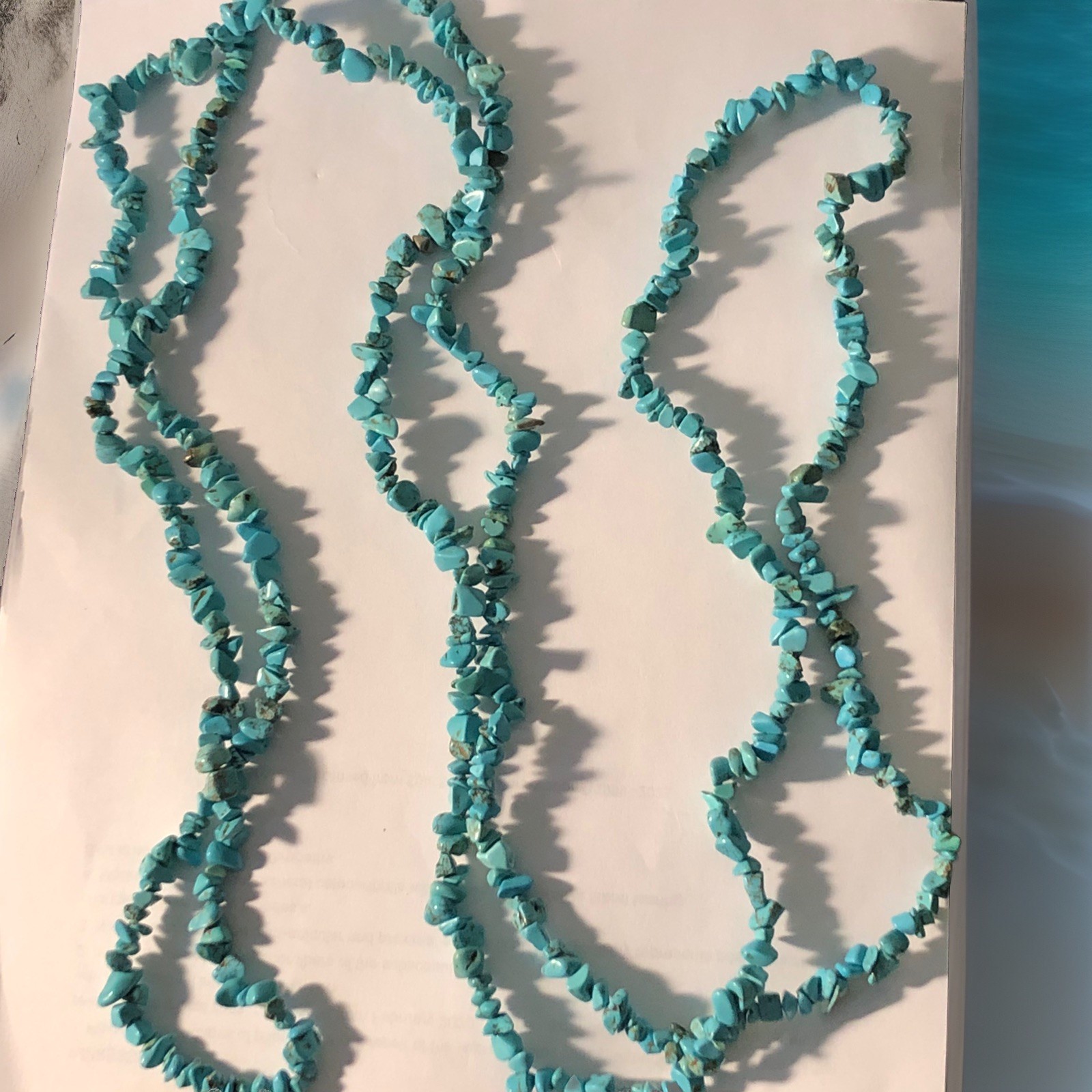 Vintage Triple Strand Turquoise Chip Necklace 6’ Long! Single Double All Shapes