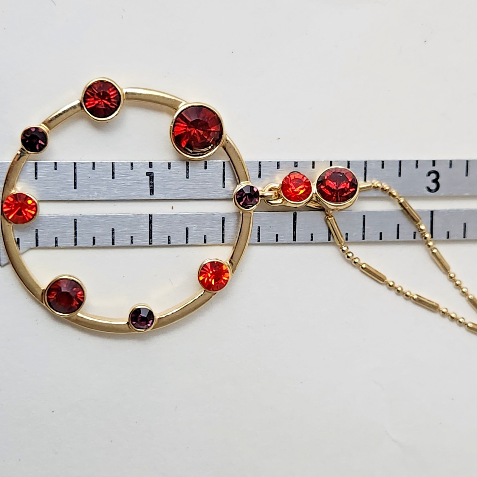 Loft Outlet Gold Tone Beaded Necklace Multicolored Gem Red Garnet 37″ look