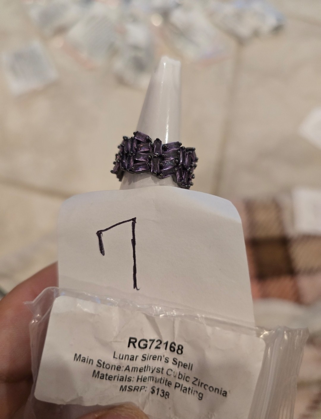 Hematite Plated Purple Amethyst & Cubic Zirconia Prong Ring Size 7 RG72168