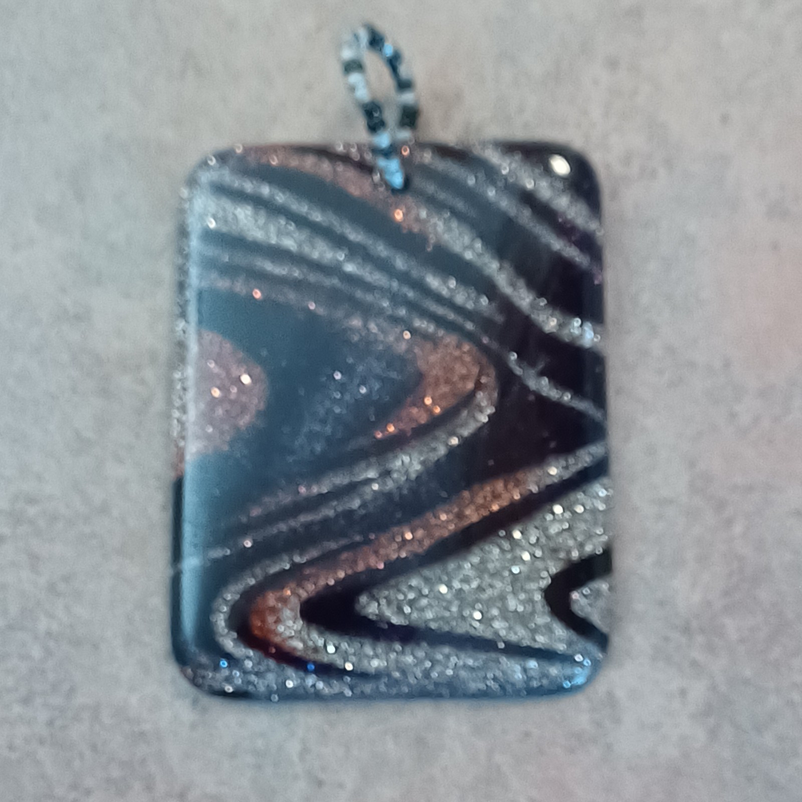 Acrylic Black Gold & Silver Color Necklace Pendant-Rectangle-Beaded Cord