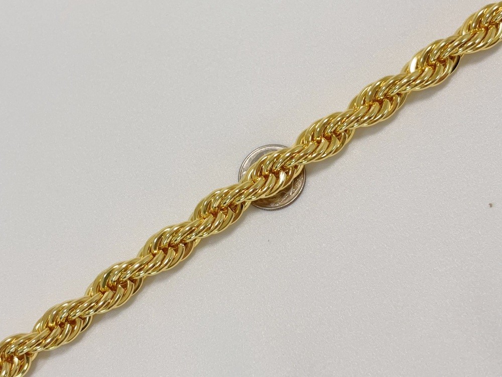 14k Yellow Gold Solid 10mm Diamond Cut Rope Chain Italian Bracelet Mens 7.5″