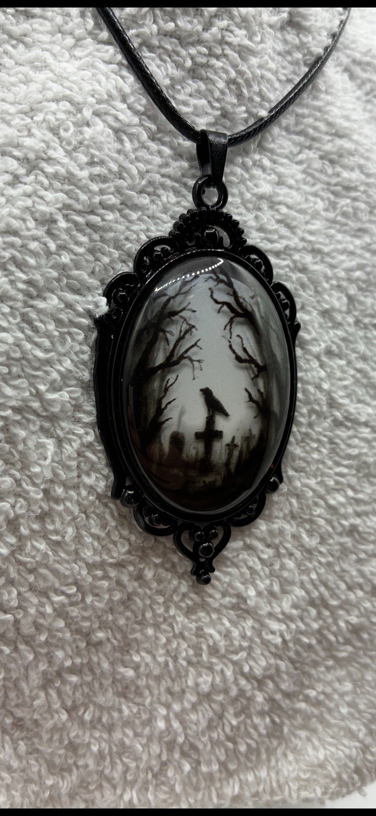 Gothic Crow Raven Necklace Cemetery Pendant Goth Pagan Victorian Jewelry
