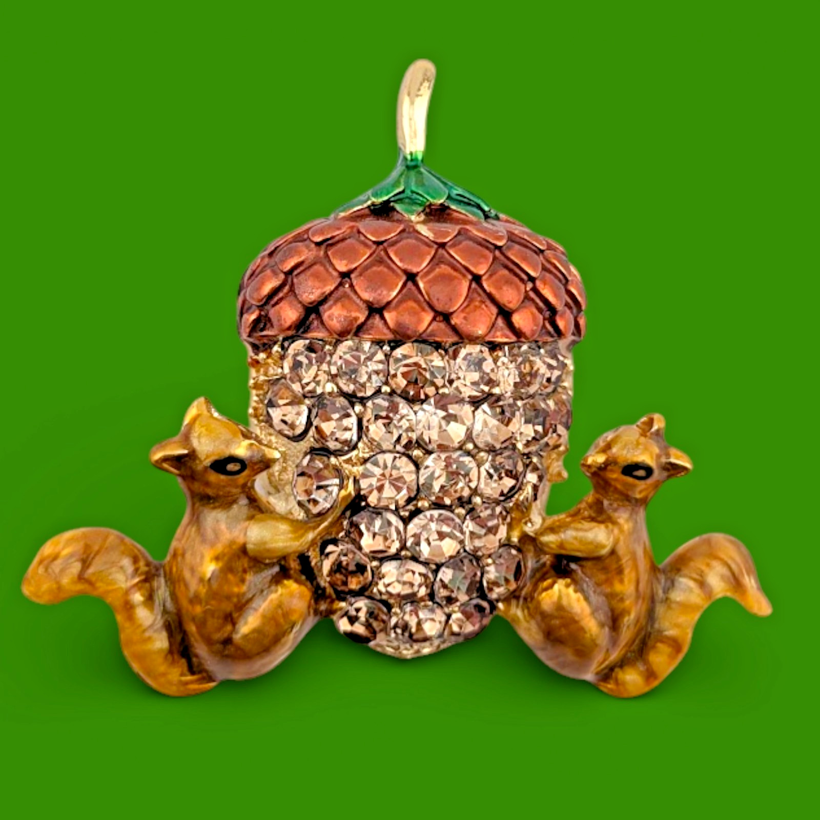 NUT LOVER SQUIRREL BROOCH acorn fall weird euphemism retro crystal pin M4