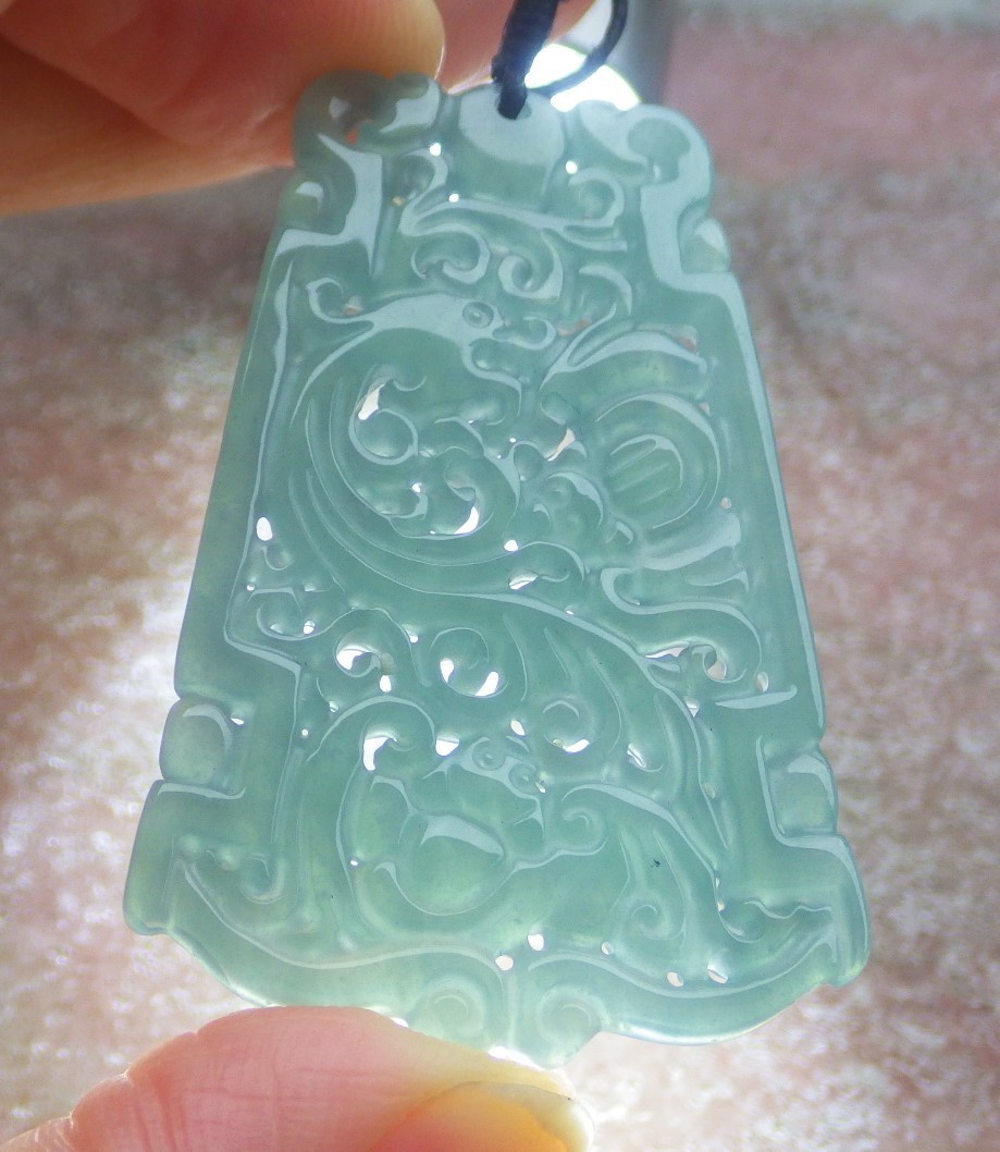 1Pcs Green Burma 100% Natural A Jade jadeite Pendant Dragon Bat Ruyi 生意兴隆 735470