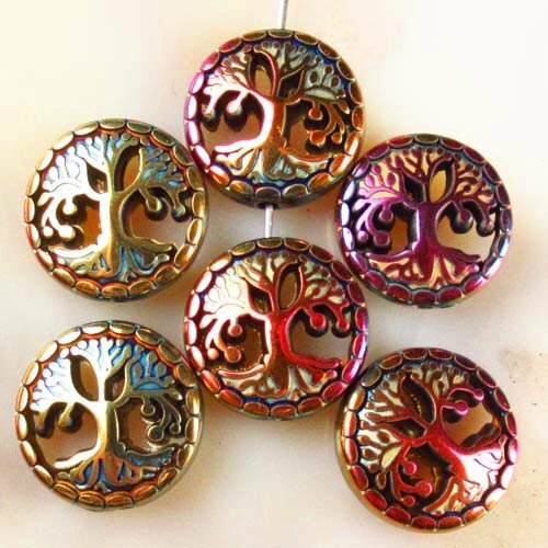 12Pcs 12x4mm Carved Rainbow Hematite Life-tree Pendant Bead 174TS