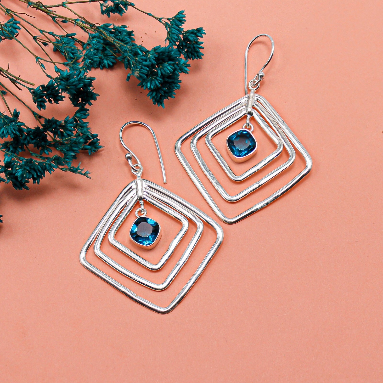 Apatite Drop/Dangle Earrings Handcrafted Silver Unique Gift Jewelry 2.44″