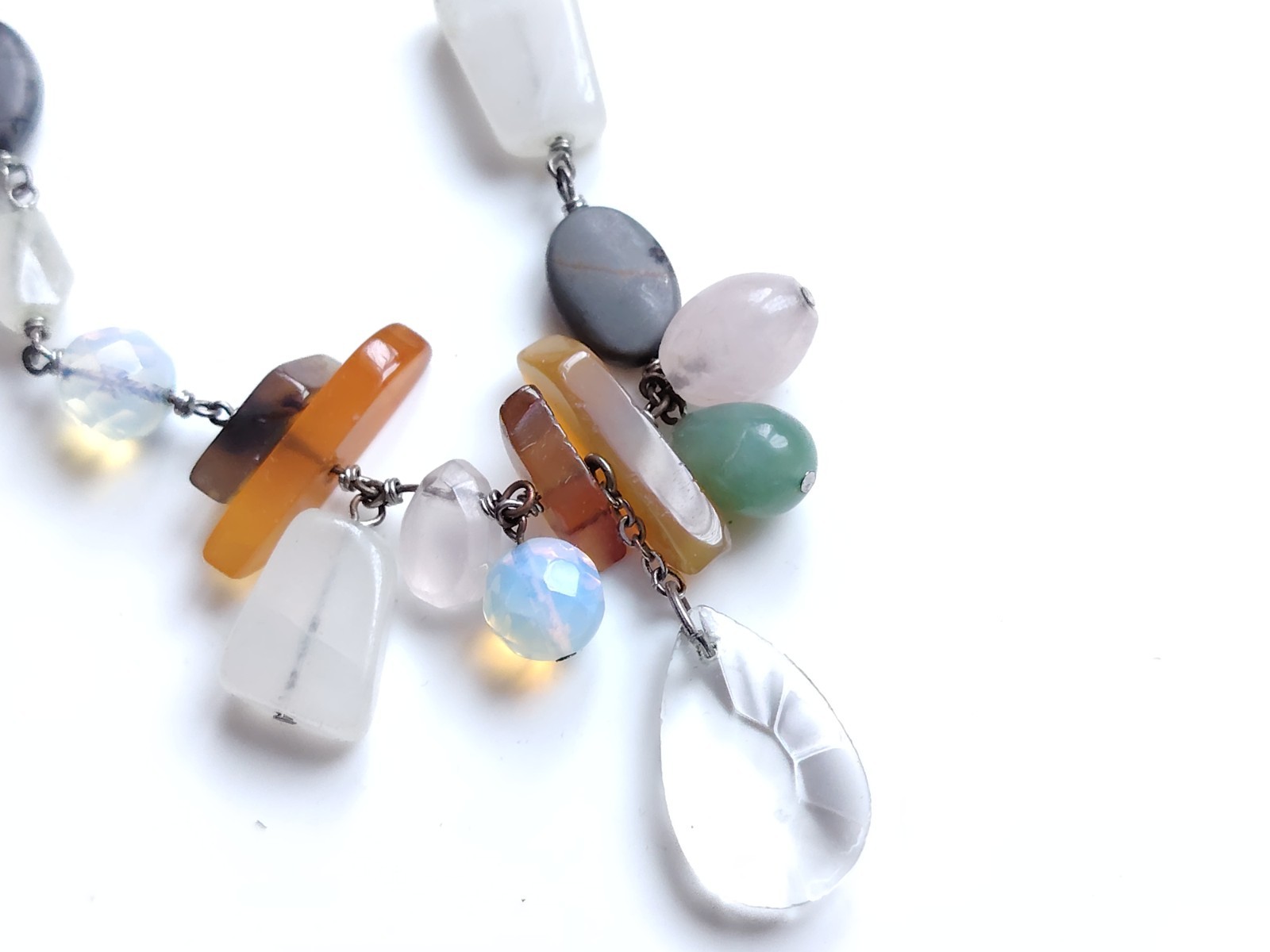 Asymmetrical Stone Bead Necklace Multicoloured Boho Hippie Layering