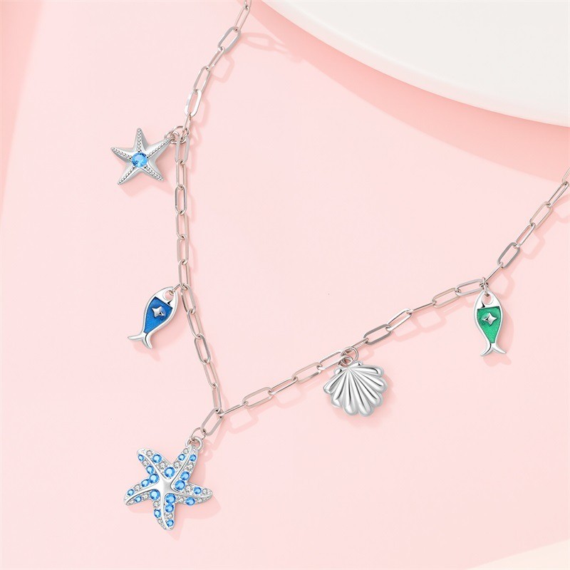 KUNSIR 925 Sterling Silver Seashell Necklace For Women Ocean Chocker 18in Chain