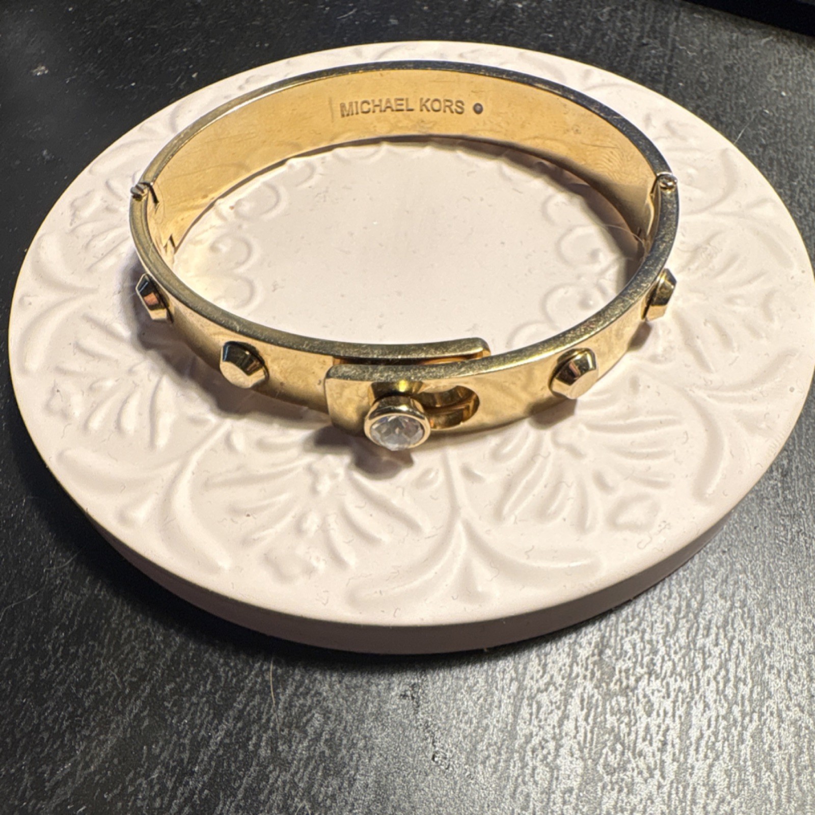 Michael Kors Gold Stackable Metal Bangle Bracelet: Push Lock Closure