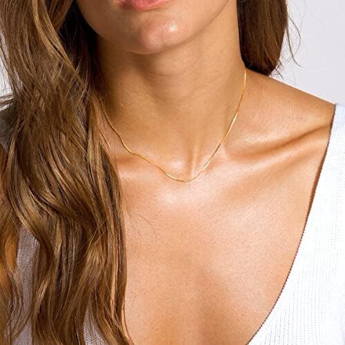 14k Real Solid Gold Box Style Chain Necklace, 0.45mm (18 Inches, Yellow Gold)