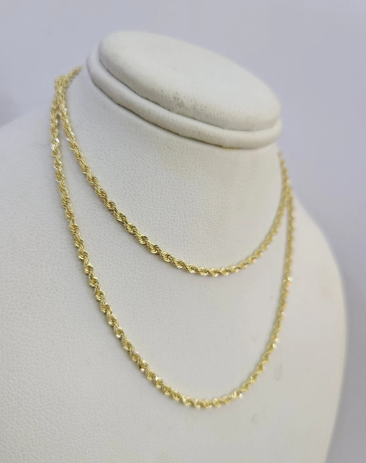 Real 10k Gold Rope Chain 2mm Diamond Cut 16 18” 20 22 24 26 28 Inch Men Women